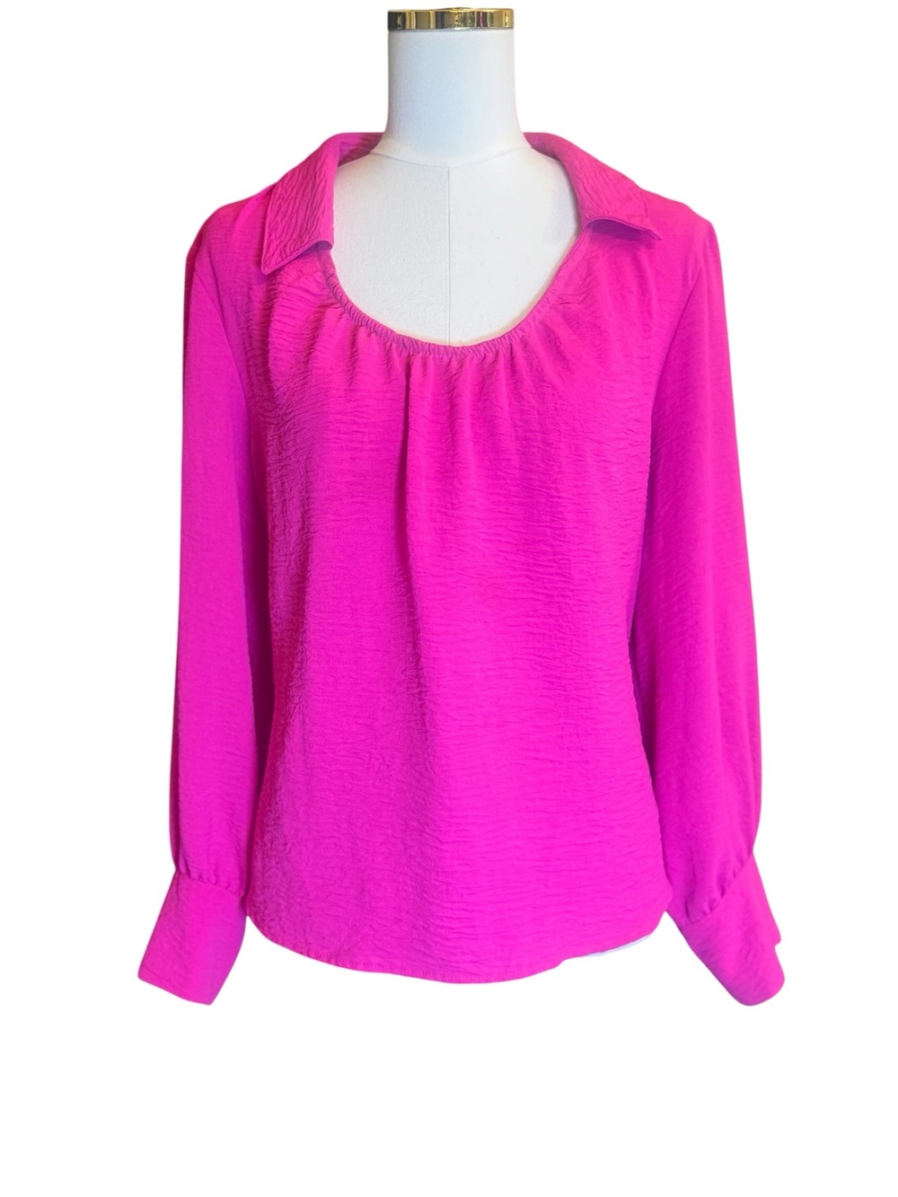 Ivy Jane Pink Satin Textured Blouse Top L Balloon Sleeve